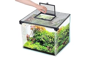 HOFURME Fish Tank Lid, Aquarium Net Cover with Feeding Window, 5-50 Gallon, Black, Polyester, Anti-Jumping, Magnetic, Rectangular, 15.7 x 11.8 inches
