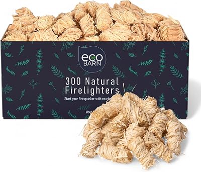 Eco Barn Natural Firelighters Box 300 Wood Wool For Log Burners Pizza Ovens
