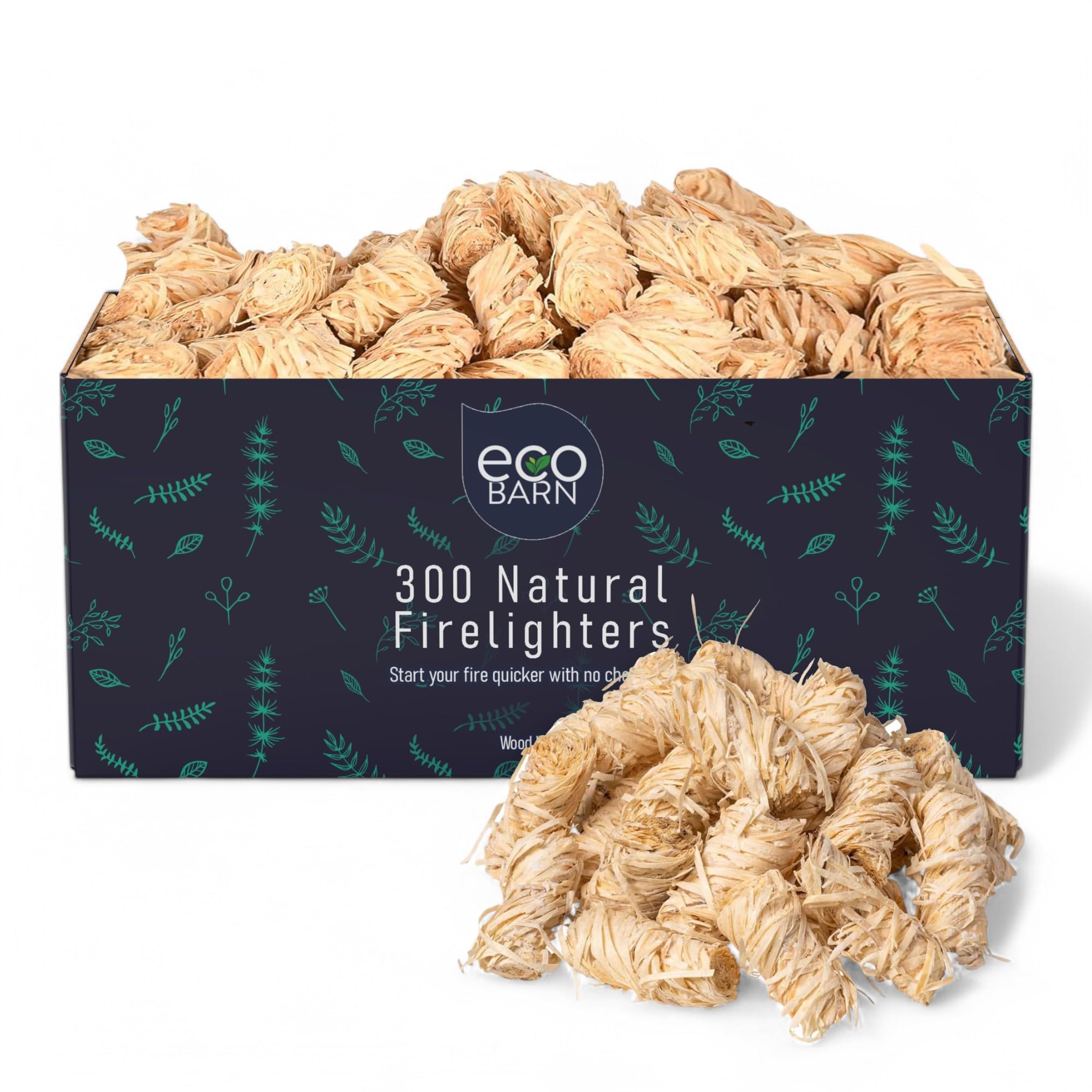 Eco Barn Natural Firelighters (Box of 300) Natural Fire Lighters for Wood Burners, Pizza Ovens & Open Fires. BBQ Lighters, Fire Starters for Log Burners – Genuine Eco-Barn Fire Wood & Eco Firelighters
