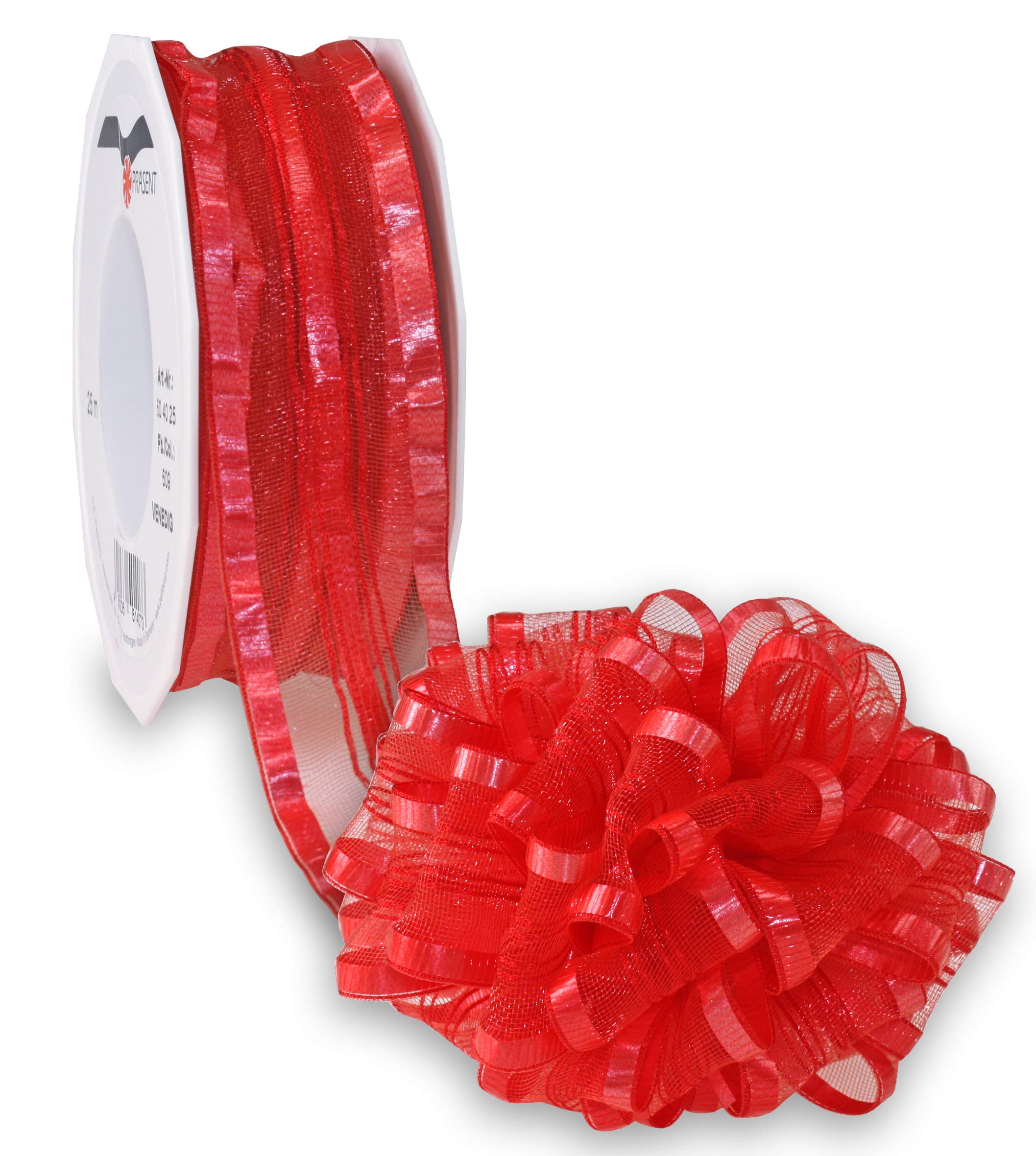 Präsent - Venedig Pull Bow Ribbon Red 40 mm width, 25 m length
