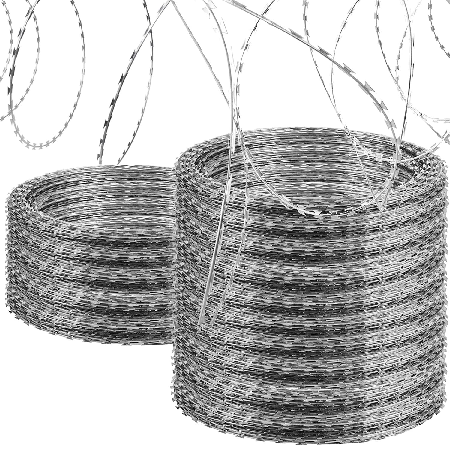 Photo 1 of QVQE 820FT Razor Wire Fencing, Galvanized Steel Wire Razor Ribbon Barbed Concertina Wire, 82 Feet per Roll 10 Pcs