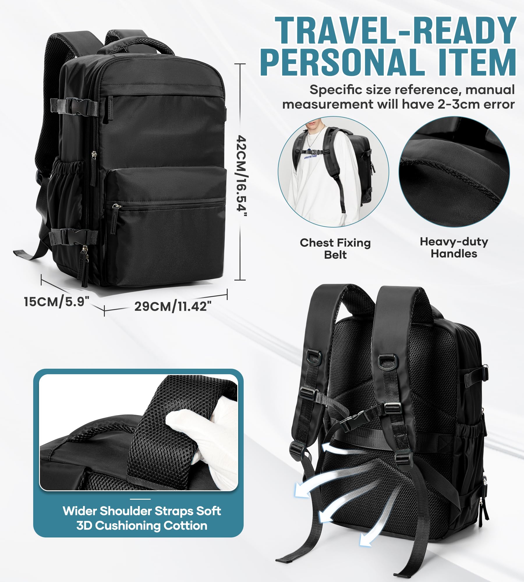 Vacuum Travel Backpack with Pump Women Personal Item Carry on Vacpack Backpacks Flight Approved 18x14x8 inches Men Laptop Waterproof Work Compression bags Casual Daypack Black Vacuum seal backpack