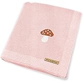 Pinuotu Mushroom Baby Blanket for Boys & Girls,100% Cotton Knitted Receiving Swaddle Crib Stroller Blanket (Pink /40x 31 inches)