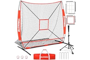 BaseGoal 6'×6' Baseball Softball Practice Net,Baseball Backstop,for Hitting Pitching Batting Catching with Bow Frame,Bonus St