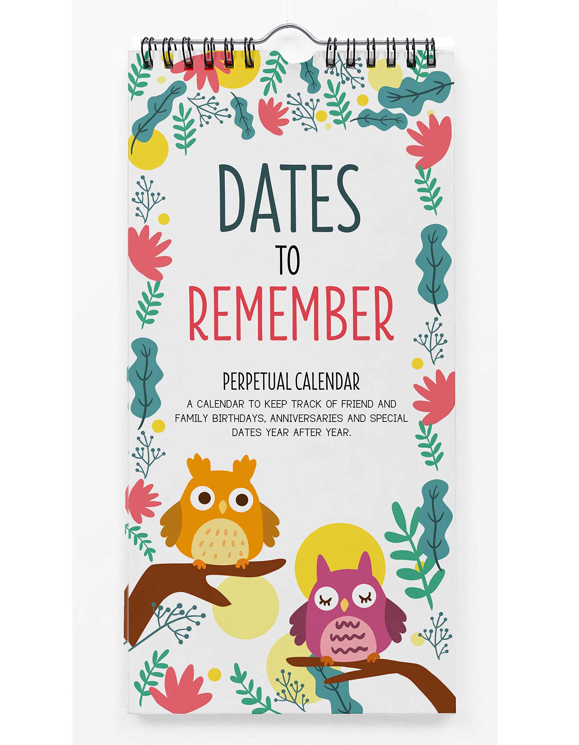 Inkdotpot Owl & Leaves Print Perpetual Calendar Birthday Wall Hanging Anniversary Special Event Reminder Calendar Book Journal Stationary Wall Hanging Birthday Gift Card Planner Organizer