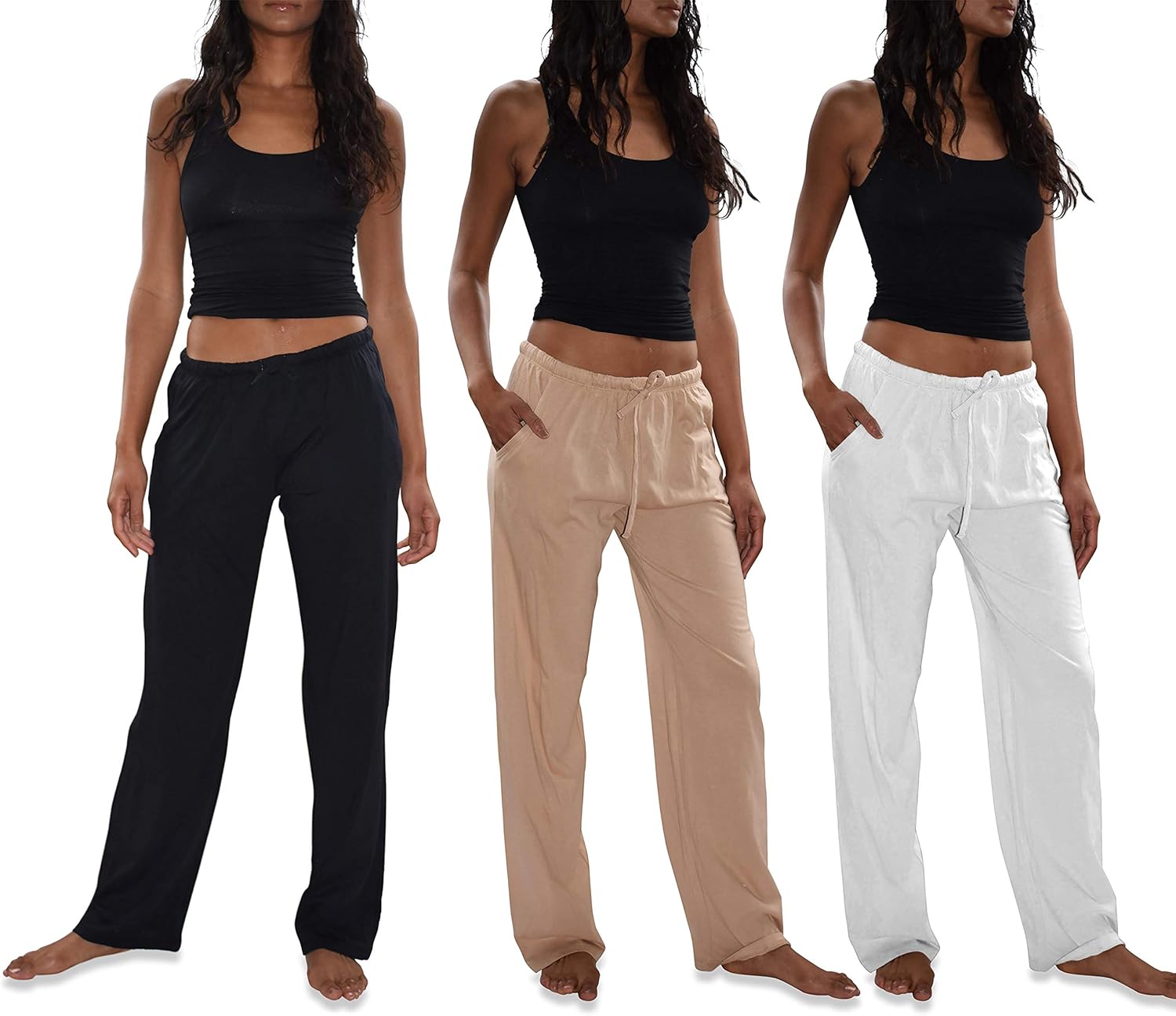 Sexy Basics Women's 3 Pack Soft Flex-Cotton Knit Pajama Pants/Lounge Pants/Sleep Pants at  Women’s Clothing store