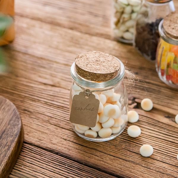 BRAJTTT MINI YOGURT JARS 30 PACK, 7 OZ GLASS FAVOR JARS WITH CORK LIDS, PUDDING CONTAINERS WITH LIDS, MASON JAR WEDDING FAVORS HONEY POT WITH LABEL TAGS AND STRING