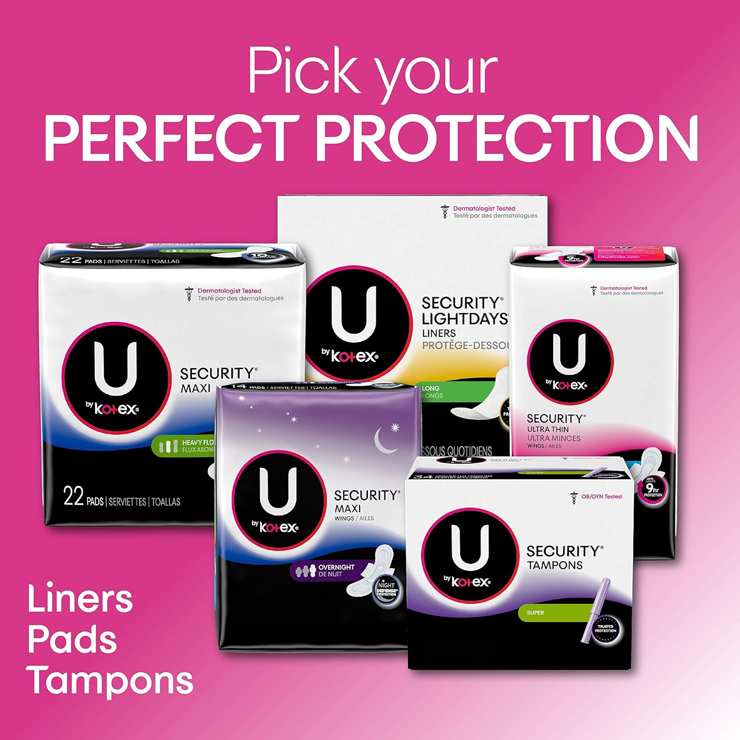 U by Kotex Security Ultra Thin Feminine Pads, Regular, Unscented, 176 Count (4 Packs of 44) (Packaging May Vary): Health & Personal Care