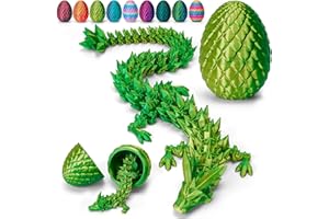 TBOLINE 3D Printed Dragon Egg,Dragon Eggs with Dragon Inside,Crystal Dragon Fidget Toys,Full Articulated Dragon Dragon in Egg,Adults Fidget Toys for Autism ADHD (Laser Yellow Green-12inch)