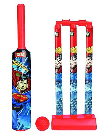 Zitto Superman Medium Cricket Set with 1 Plastic Bat and Ball, 3 Wickets, Base and Bail