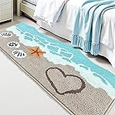 Beach Bathroom Rugs Soft Absorbent Ocean Wave Bath Mat with Non-Slip Backing Coastal Decor for Bathroom Kitchen Entryway, Blue Sea Design with Starfish Shells Pattern Bath Decor(C, 28"x59")