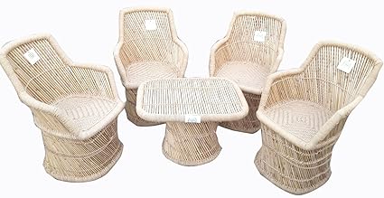 Ecowoodies Aeonium Bamboo Chair Outdoor Furniture Set (Beige : 4 Chairs + 1 Table)
