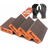 Sanding Sponge, 60/80/120/220 Grit 4-Pack with Protective Gloves, Coarse Fine Medium Grit Sanding Block, Reusable Dry Wet Sanding Blocks for Wood, Drywall,Metal, Fine Sandpaper Sand Block by Afruxy