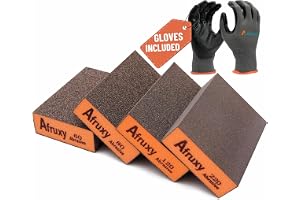 Sanding Sponge, 60/80/120/220 Grit 4-Pack with Protective Gloves, Coarse Fine Medium Grit Sanding Block, Reusable Dry Wet Sanding Blocks for Wood, Drywall,Metal, Fine Sandpaper Sand Block by Afruxy