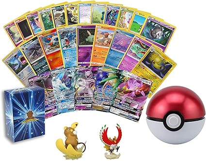 Amazon Com 100 Assorted Pokemon Cards 1 Gx Ultra Rare 4 Reverse Holographics And 5 Rare Cards Includes 1 Pokeball Tin With 1 Assorted Pokemon Figurine Includes Golden Groundhog Deck Storage Box Toys Games