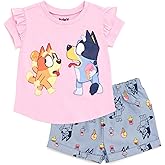 Bluey Girls T-Shirt and Chambray Shorts Outfit Set Toddler to Big Kid Sizes (2T - 10-12)