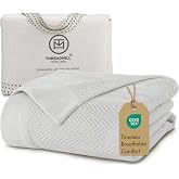 Threadmill Luxury 100% Cotton King Herringbone Blanket, Tusk White | All-Season Thermal Blanket, Soft &amp; Breathable, Cozy Moisture-Wicking, OEKO-TEX Certified, Machine Washable, 106x92 in