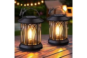 SIMLIX Hanging Solar Lanterns Outdoor Waterproof - 2 Pack Lanterns Decorative Outdoor Patio Decor with Clip Solar Lantern for Outside - Outdoor Lanterns for Patio Garden Waterproof Gifts for Women Mom Family