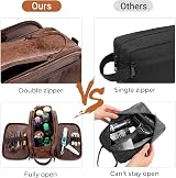 Elviros Water-Resistant PU Leather Toiletry Bag Large Travel Dopp Kit Dark Brown view 4