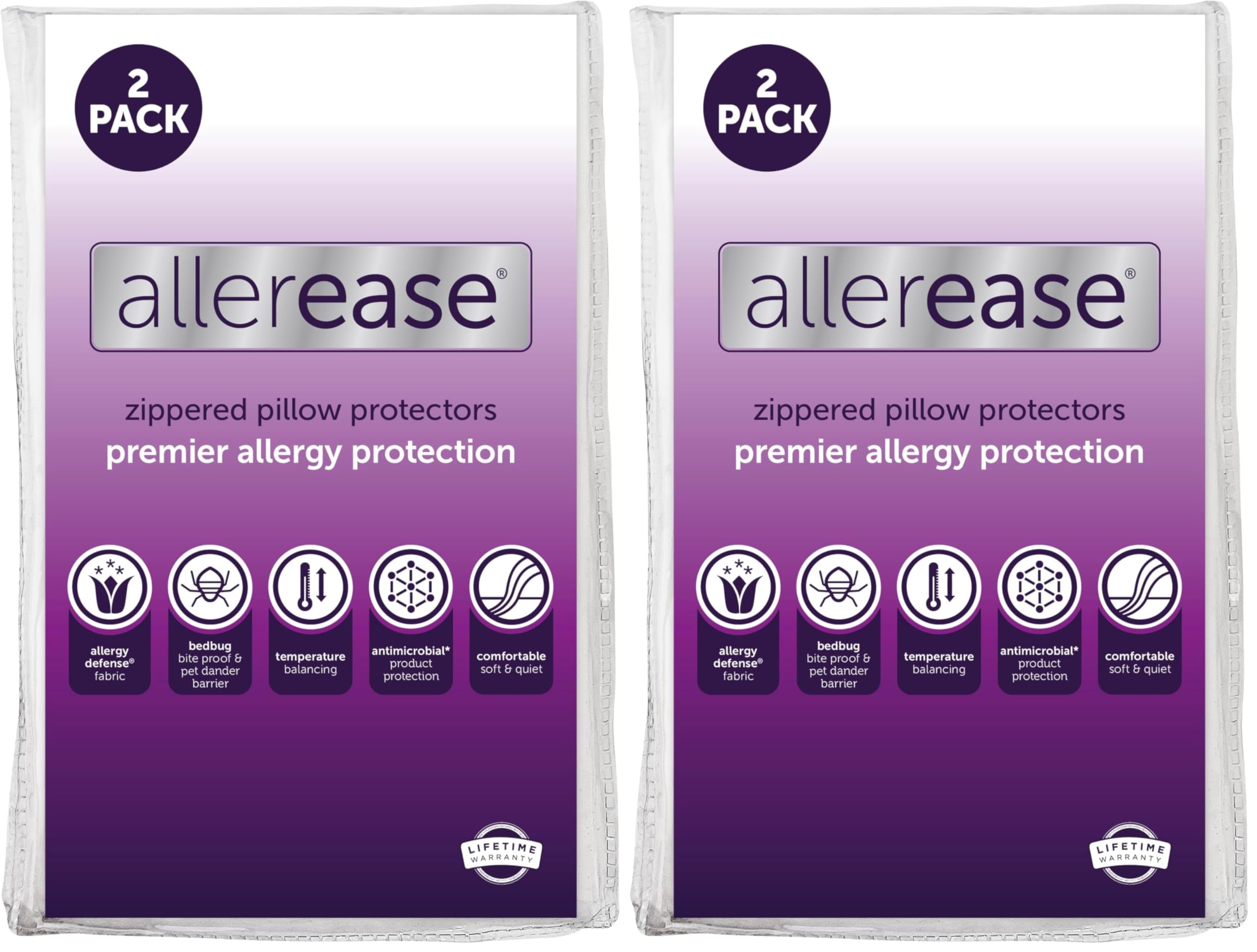 Set of 2 King AllerEase Pillow Protectors - Temperature Balancing,Allergist Recommended - Premium Breathable,Zippered Protectors,(Pack of 2) Image