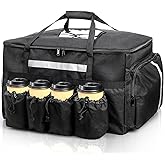 Foraineam Insulated Food Delivery Bag with 4 Cup Holders/Drink Carriers, Large Catering Thermal Bag, Pizza Warmer Carrying Case, Insulated Hot & Cooler Bags for Beverages, Grocery, Food Transport