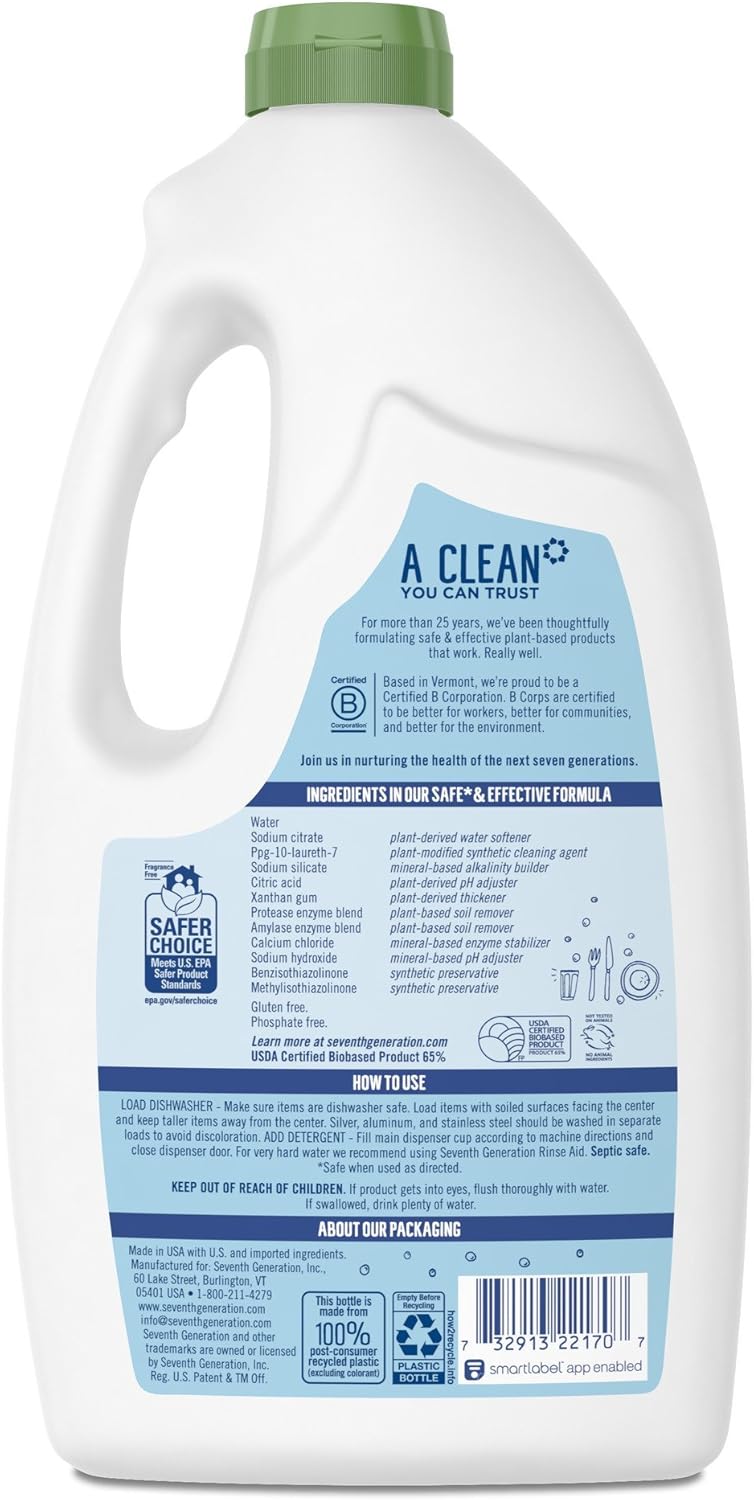 Seventh Generation Free and Clear Dishwasher Detergent Gel 42 Fluid ounce: Health & Personal Care