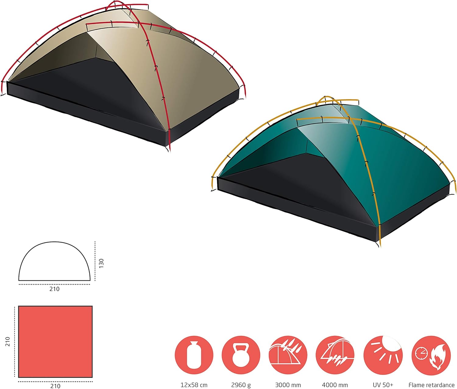 Grand Canyon TONTO BEACH TENT 4 - beach tent/beach shell 210 x 210 cm - Dome tent, UV50+, waterproof - Blue Grass (blue) - Image 3