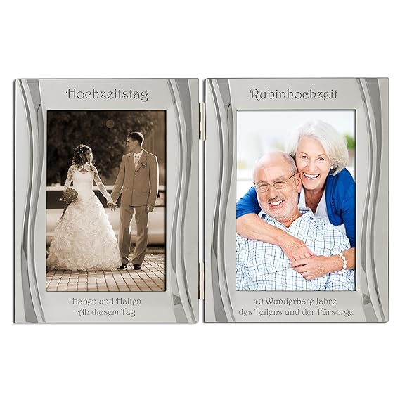 The Engraving Gallery Rubinhochzeit 40. Hochzeitstag, Versi lbert, Samtunterlegt, Doppelter Bilderrahmen, Freistehend Mit Sch