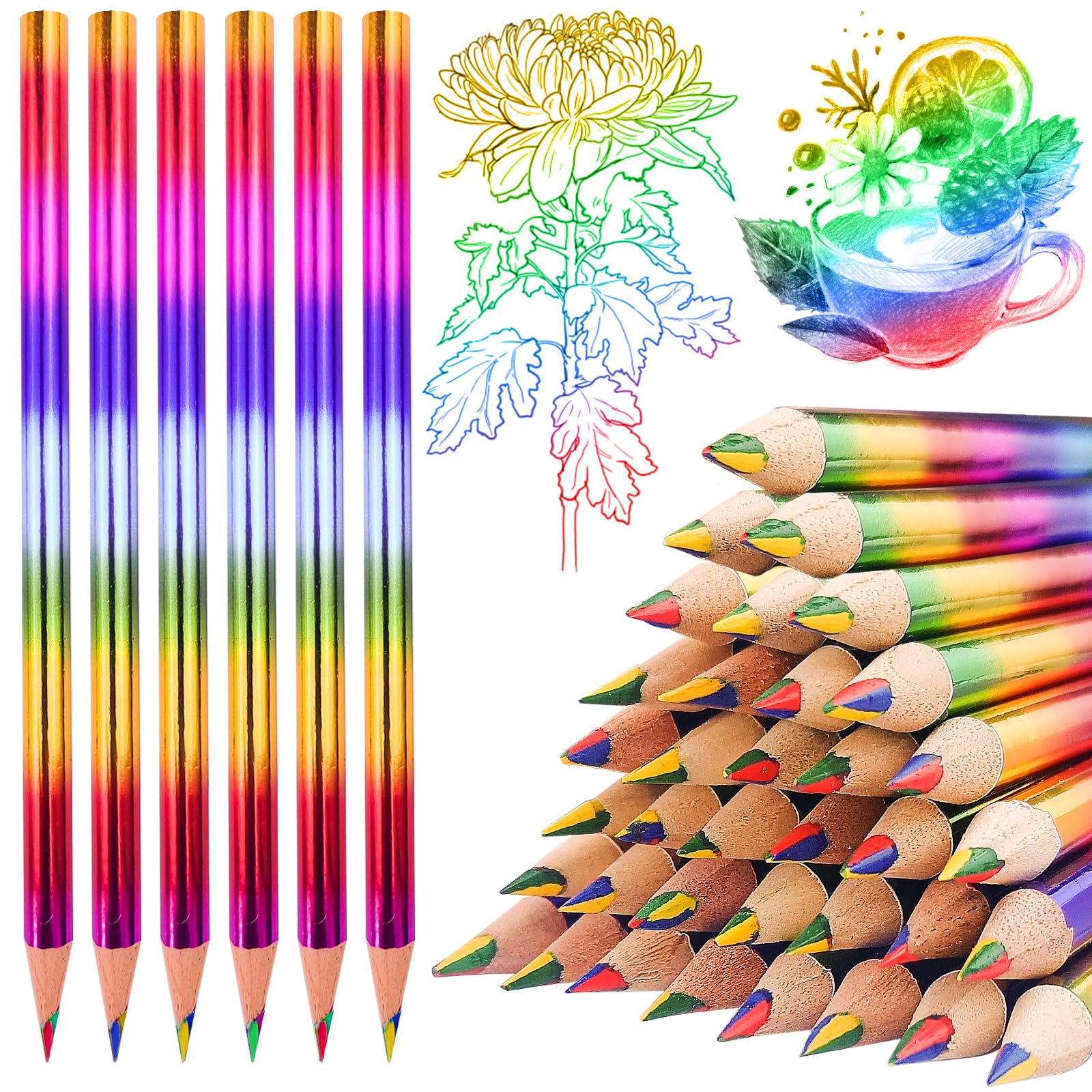 Bohoray 42Pcs Rainbow Pencils, 4 In 1 Coloured Pencils For Party Bags, Multicoloured Pencil All In One, Pencils For Art Supplies For Adults Drawing Sketching School Classroom
