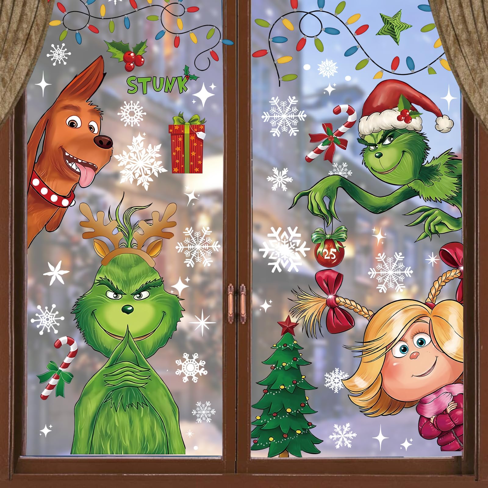 6 Sheet Christmas Window Stickers, Double Side Printed Christmas Window Stickers Decorations, Colorful Xmas Window Decor for Home School Office Decoration Christmas Holiday Supplies