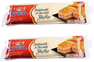 Kral Phyllo Dough for Baklava Borek, Turkish Yufka, Partially Pre Baked Very Thin Filo Pastry Dough Leaves, Fillo Pastry Dough Sheets, 2 Pack