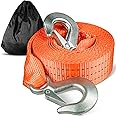 Digank Tow Strap with Hooks 2”x20’ 15,000 LBS, Tow Rope Metal Safety Hooks, Car Heavy Duty Recovery Rope for Trailers, Securing Items, and Farm Cleaning(Orange)