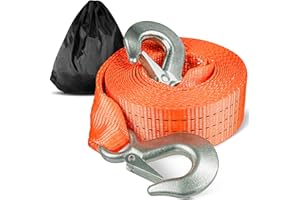 Digank Tow Strap with Hooks 2”x20’ 15,000 LBS, Tow Rope Metal Safety Hooks, Car Heavy Duty Recovery Rope for Trailers, Securing Items, and Farm Cleaning(Orange)
