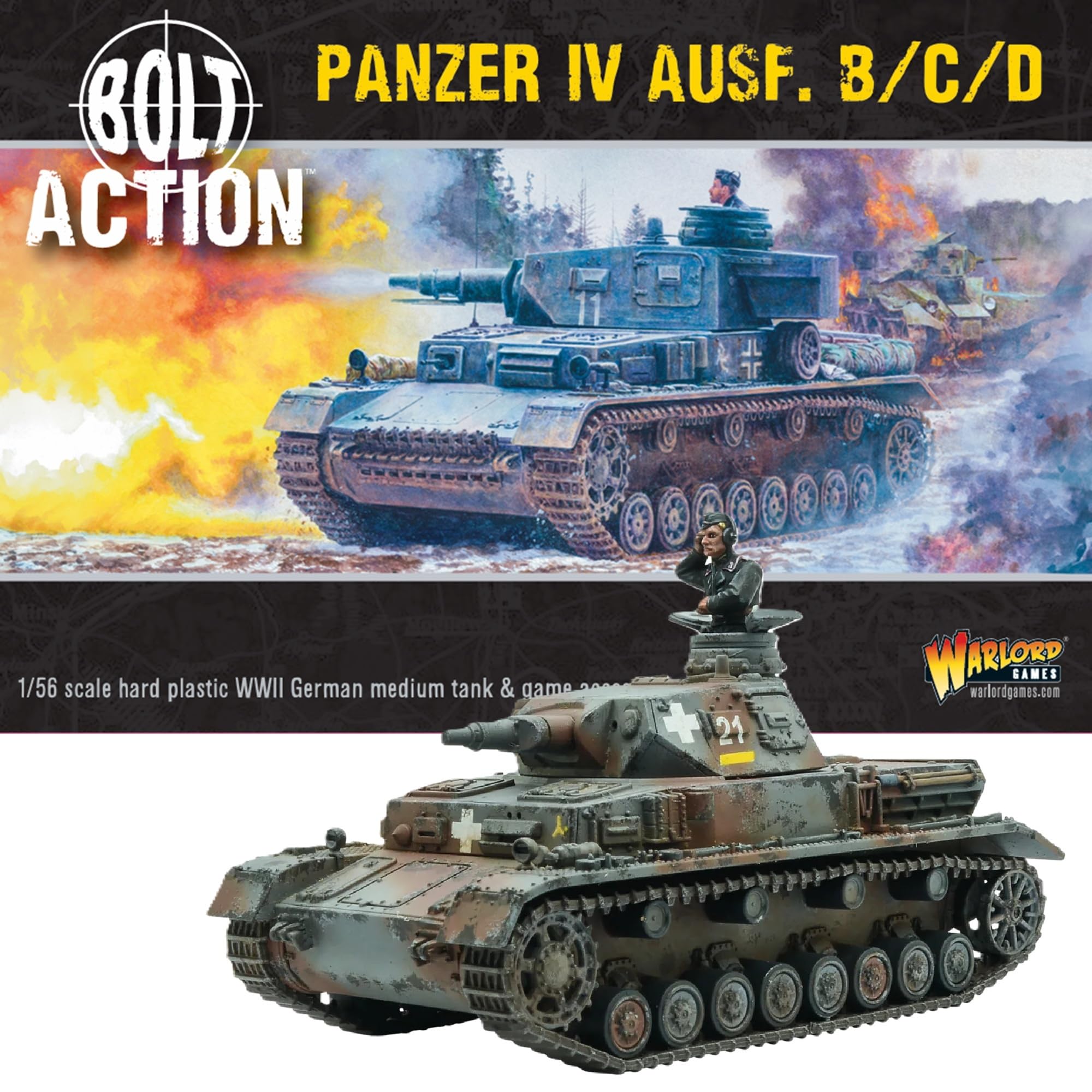 Warlord Games Panzer IV Ausf. B/C/D - 1:56 / 28mm German Army Plastic Scale Model Tank for Bolt Action Highly Detailed World War 2 Miniatures