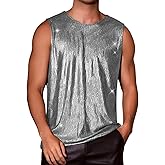 Lars Amadeus Metallic Tank Top for Men's Holographic Disco Party Shiny Sleeveless Shirts