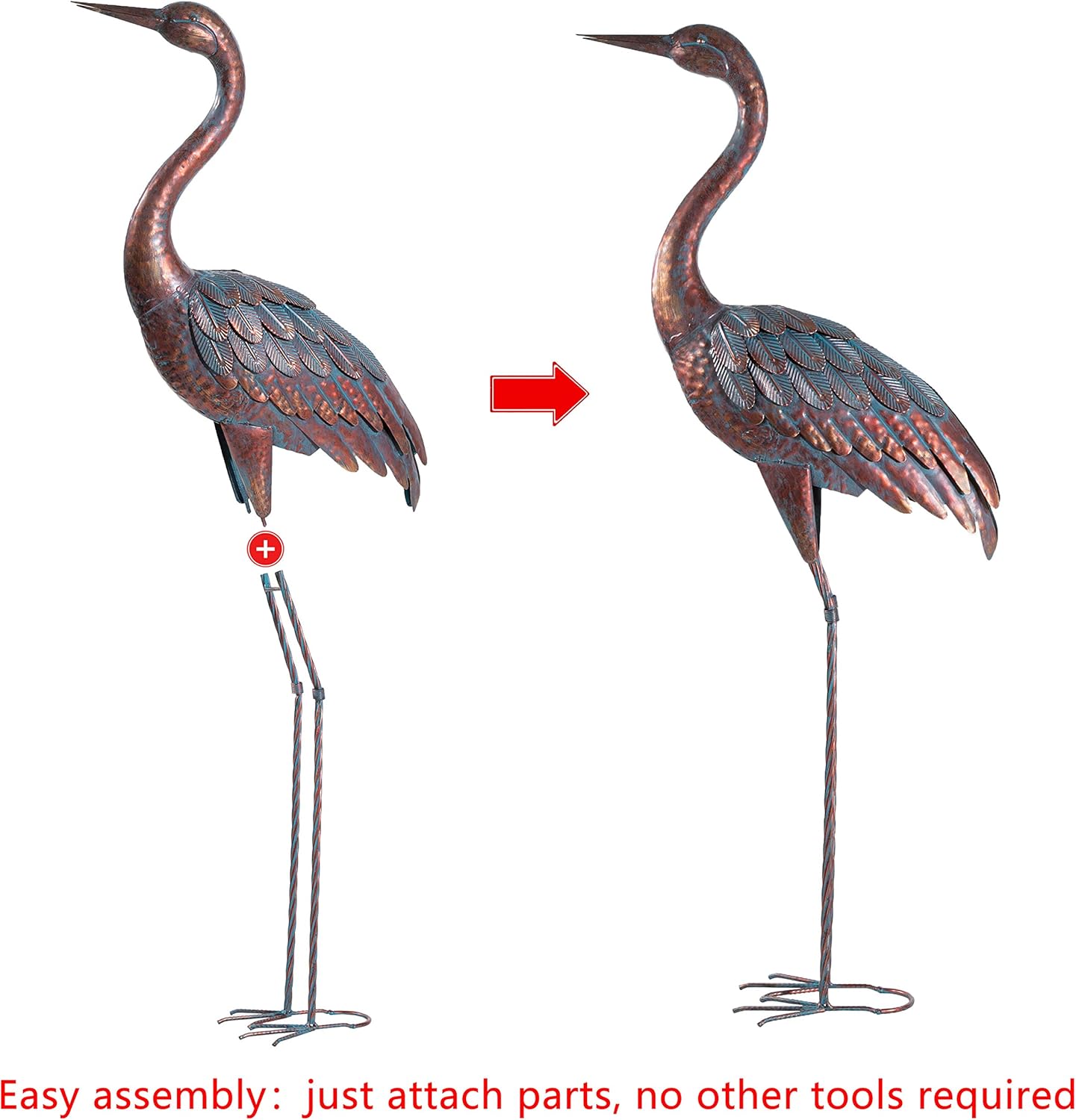 Kircust Garden Crane Statues Patina Heron Decoy, Standing Metal Crane Sculptures Bird Yard Art for Outdoor Decor, Set of 2: Home & Kitchen