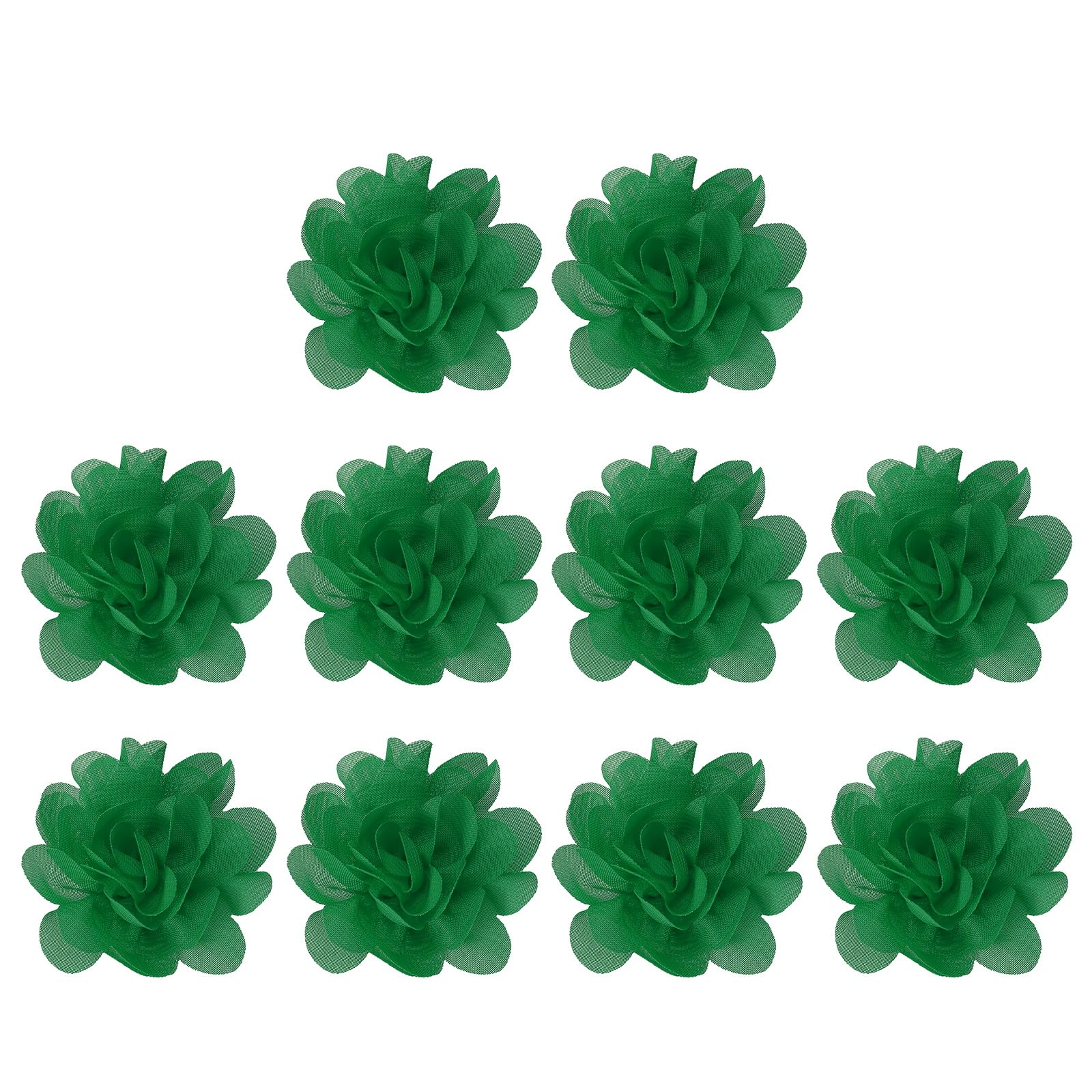 PATIKIL 2" Chiffon Flowers, 10 Pcs Mesh Fabric Flowers Sewing Fabric Appliques Headband Embellishments for DIY Craft Wedding Decor, Dark Green