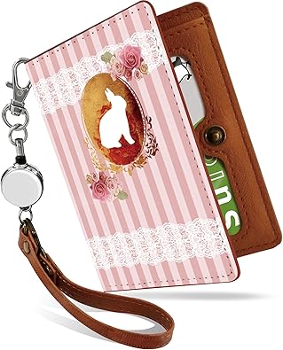 Amazon パスケース リール付き うさぎ ブローチ ピンク ストライプ 動物 アニマル 二つ折り 定期入れ 2枚 3枚 4枚 カードケース カード入れ レトロ シルエット イラスト レース バラ ボーダー うさぎ ブローチ ピンク Ps Pretimo バッグ スーツケース