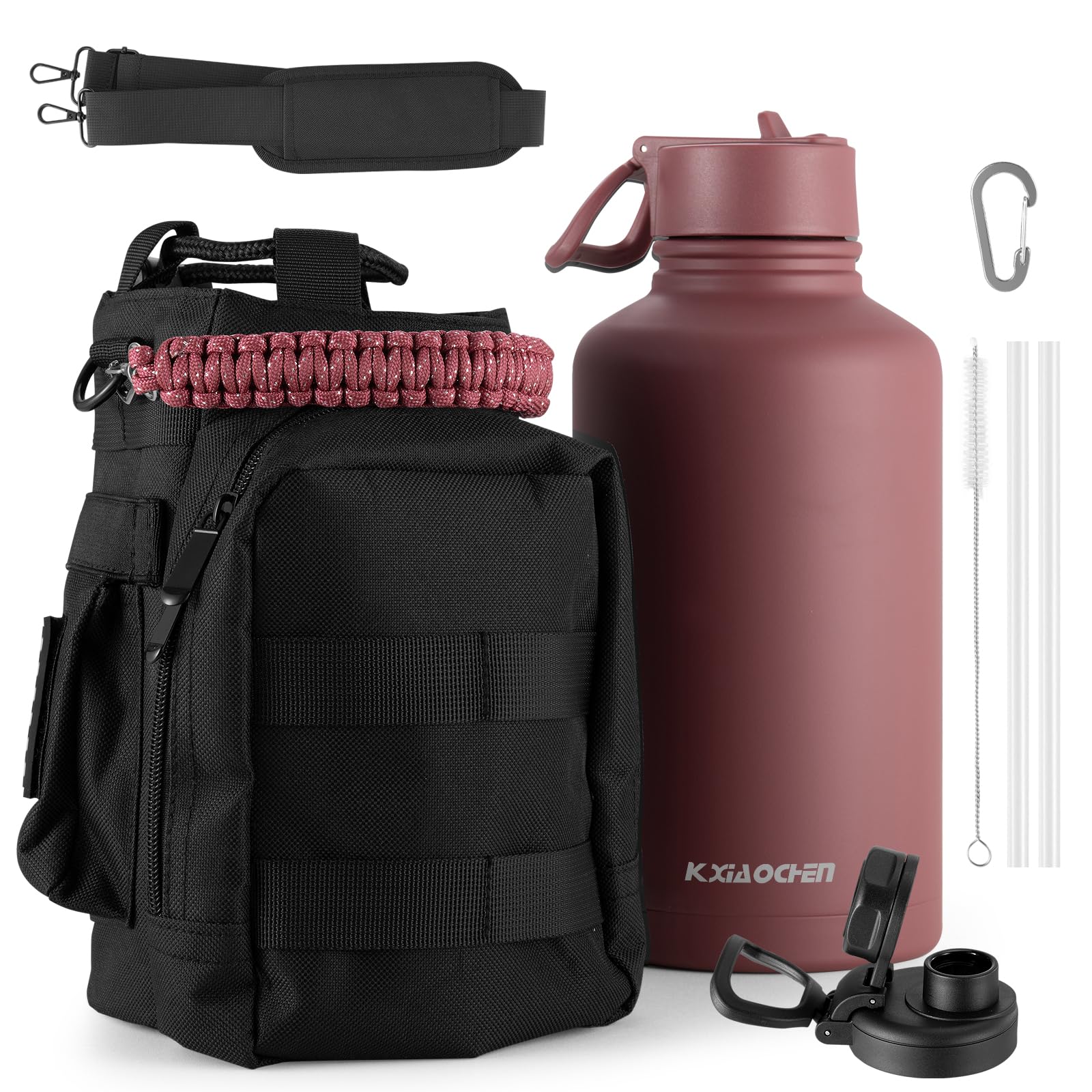 KXIAOCHEN 64 oz Insulated Water Bottle With Strap, Cold For 48 Hrs Leak Proof, Triple Wall Stainless Steel Sports Water Bottle With Straw And Spout Lid For Gym Hiking Travel Image