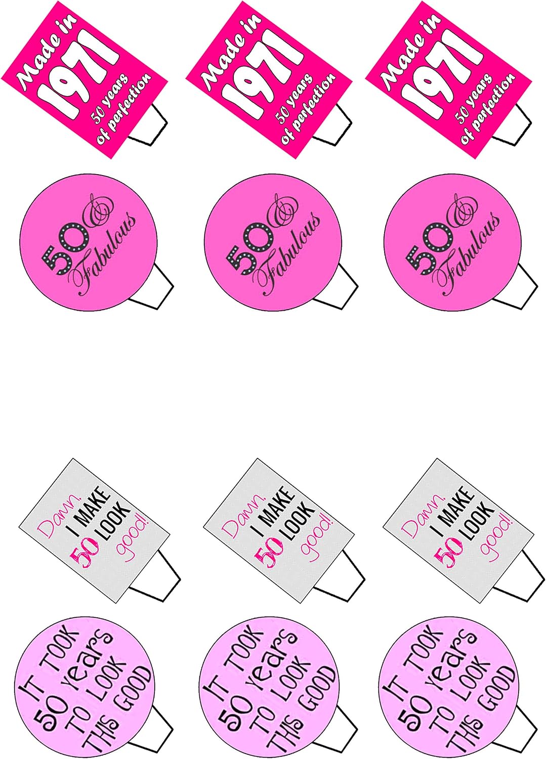 50th Birthday Female Funny, Edible Cupcake Toppers - 1973 Stand-up Wafer Cake Decorations (Pack of 12) - Image 4