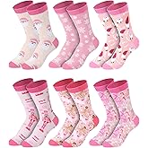 Shyyween 6 Pairs Pink Christmas Socks for Women Girls Novelty Santa Claus Snowflakes Patterns Cotton Crew Sock Xmas Gifts