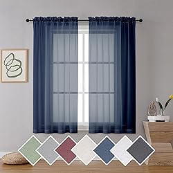 OVZME Navy Blue Sheer Curtains 2 Panels with Dual