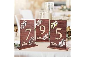 HANROEY Wedding Table Numbers 1-20 Wooden Table Numbers for Wedding Reception, Table Centerpiece with Holder Base for Wedding Decor, Bridal Shower Banquet Restaurant Table Decoration