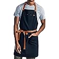 hedley & bennett Essential Apron - Adjustable Bib Chef Apron with 3 Pockets & Towel Loop - 8oz Cotton Twill - Midnight Blue