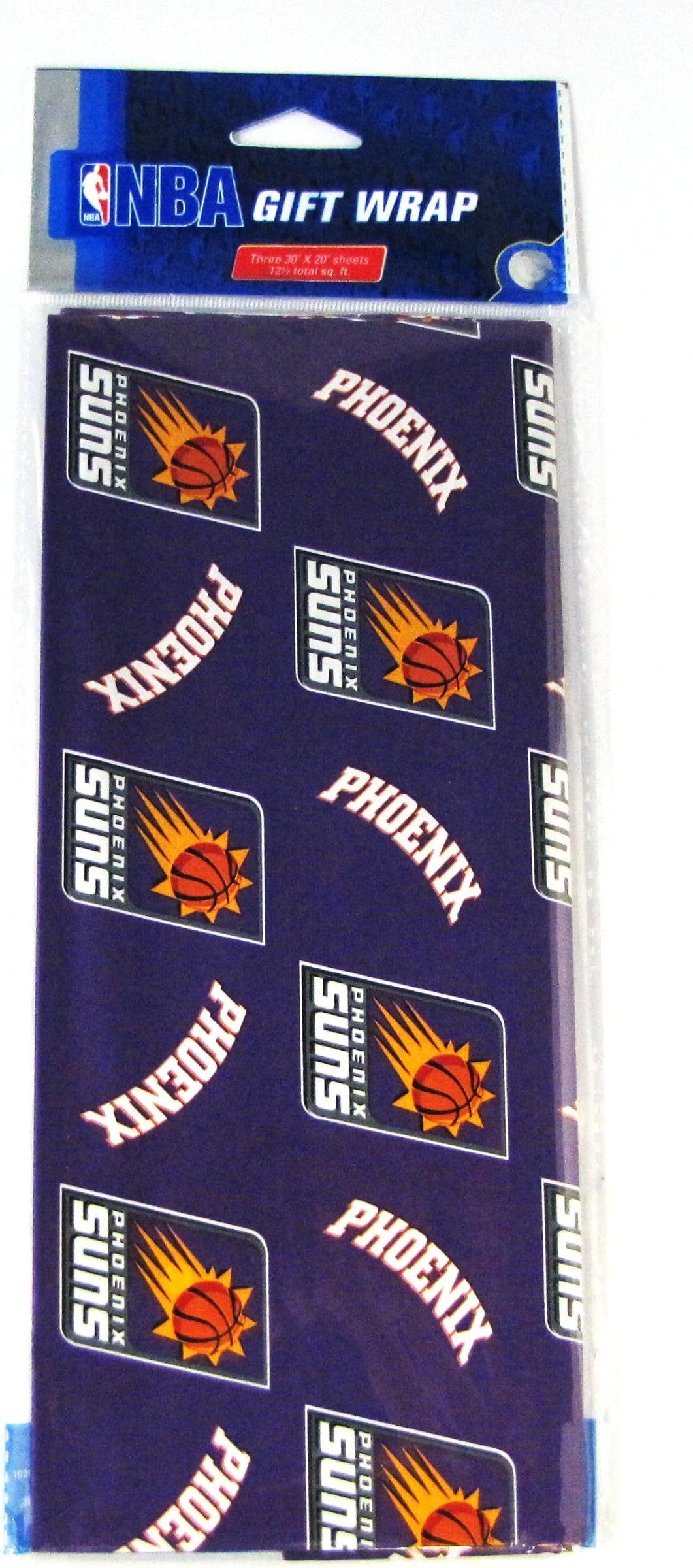 Pro Specialties GroupNBA Phoenix Suns Wrapping Paper, 30x20 inches, 3 Sheets, Purple, Glossy, Team Logo, Gift Wrap, Birthday, Sports