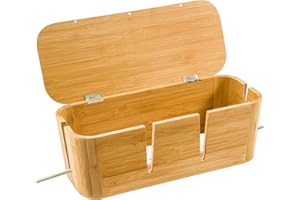 BS-VOG Cable Management Box, Large Bamboo Cord Box Hider to Cover Power Strip, Stylish Cable Organizer Box to Conceal Surge Protector, TV Wires, Chargers on Home Office Desk or Floor, No Installation