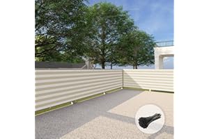 Patio Beige White Stripe 3' x 25' Privacy Screen Fence Balcony Fence Privacy Screen Deck Apartments Railing Cover Backyard Net Mesh for Deck Porch Outdoor with Zip Ties