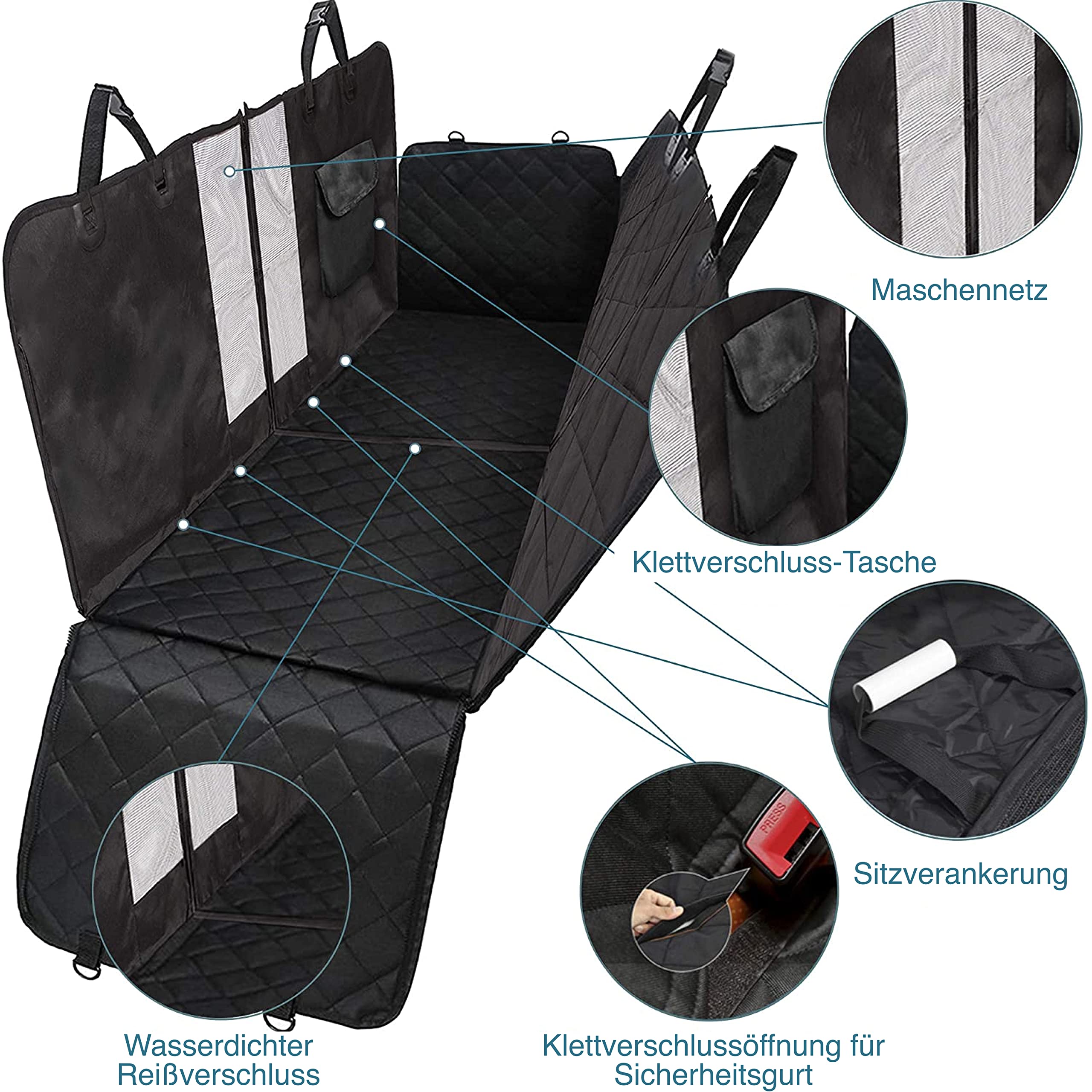 Hundedecke Für Die Rückbank Xxl – Gepolsterte Schondecke Mit Seitenschutz 165*142*50Cm – Universell Für Jedes Auto – Teilbar – Auch Für Den Kofferraum +Faltbarer Wassernapf +Tierhaarbürste 2
