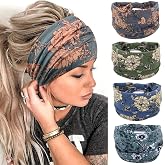 YONUF Wide Headbands for Women, 4 Pack Boho Knotted Head Bands Daily Wear | Soft Stretch Headband, Fashion Non Slip Hair Bands for Yoga, Workout, Face Wash, Makeup, African Head Wrap &amp; Hair Accessories