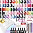 PHOENIXY Gel Nail Polish Kit with U V Light 48W, 56 Pcs 108 Effect Gel Nail Kit Base Glitter Top Coat Gel Nail Polish Set Manicure Tools Gifts for Women